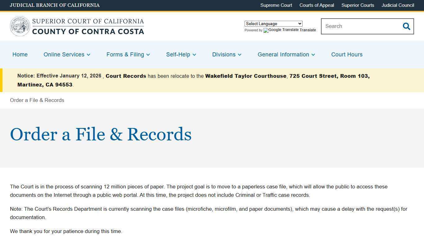 Order a File & Records | Superior Court of California | County of Contra Costa
